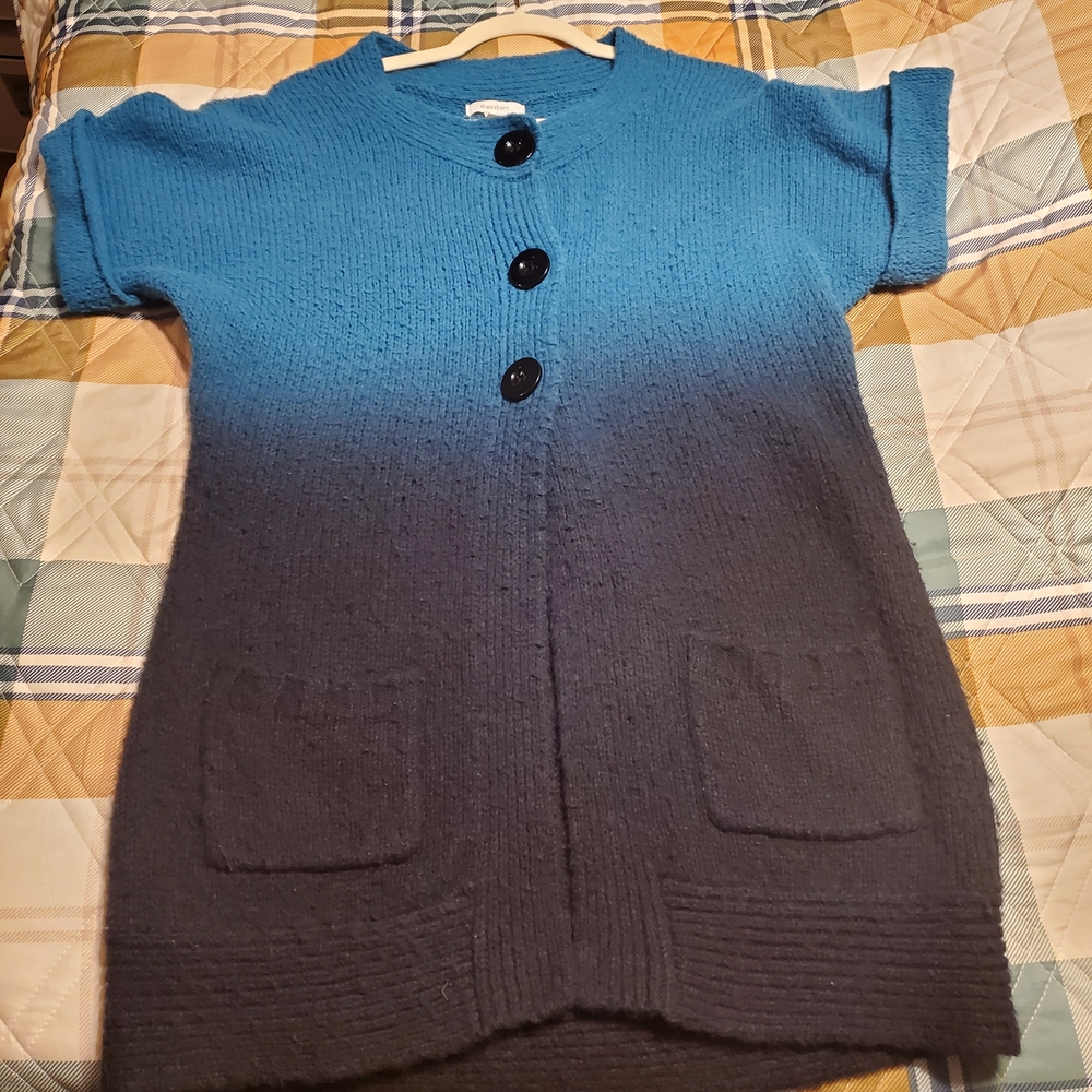 dressbarn Blue to Navy Ombre Womens Cardigan with Pockets